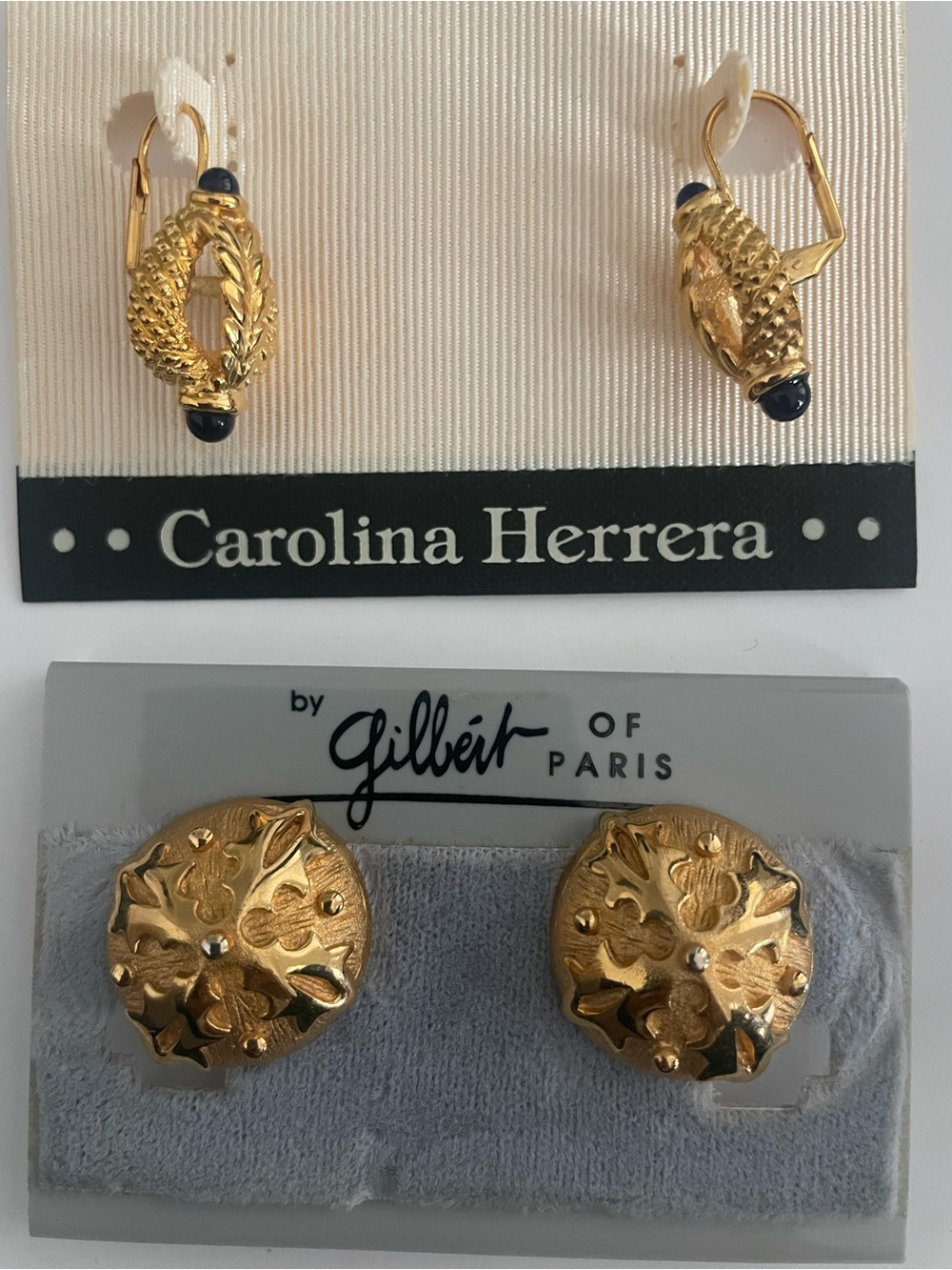 VINTAGE Carolina Herrera Gold-Tone Earrings and gold tone earrings 2 pairs